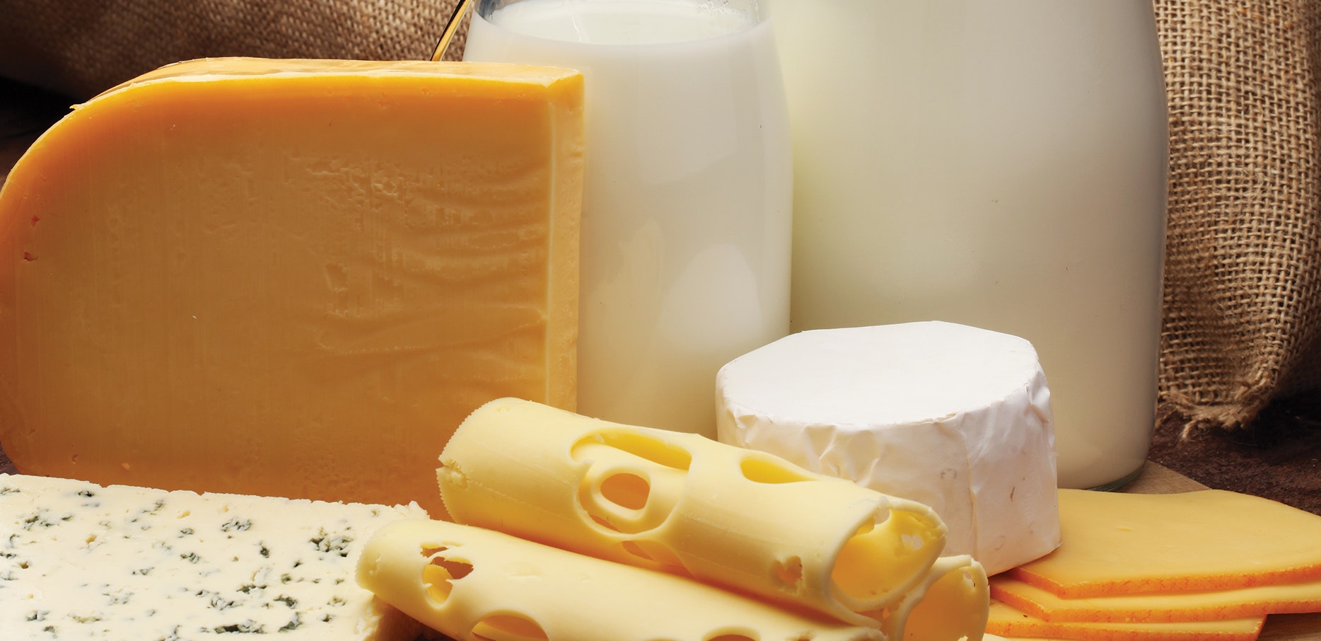 assortment of cheese and milk
