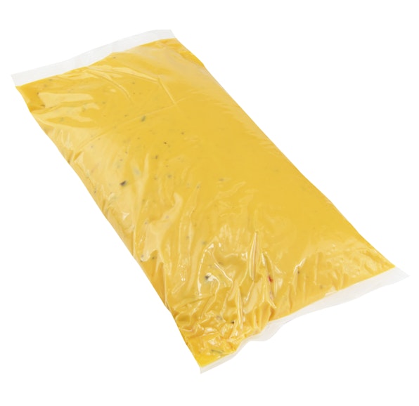 YELLOW PASTEURIZED PROCESS CHEESE SPREAD WITH PEPPERS AND ONIONS POUCH - 4/5#