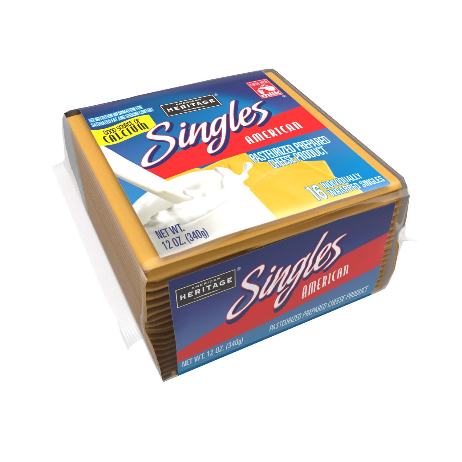 AMERICAN HERITAGE YELLOW PASTEURIZED PROCESS CHEESE PRODUCT SINGLES - 12/12OZ 16 SLICES