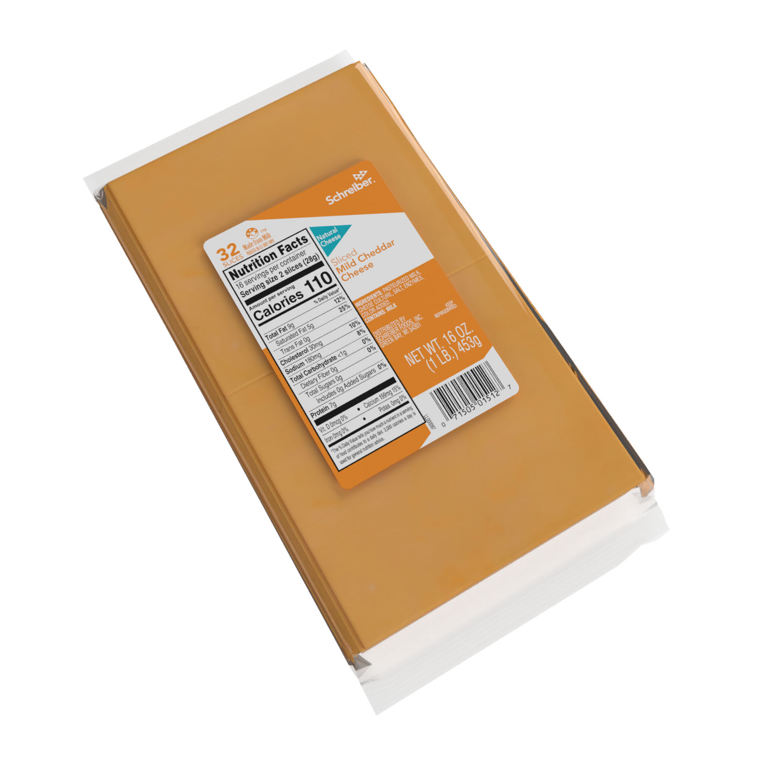 SCHREIBER MILD CHEDDAR SLICES - 12/1# 32 SLICES