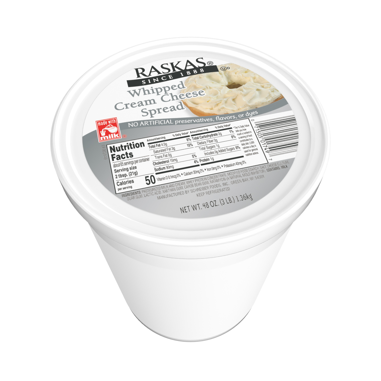 RASKAS WHIPPED CREAM CHEESE SPREAD TUB - 4/3#