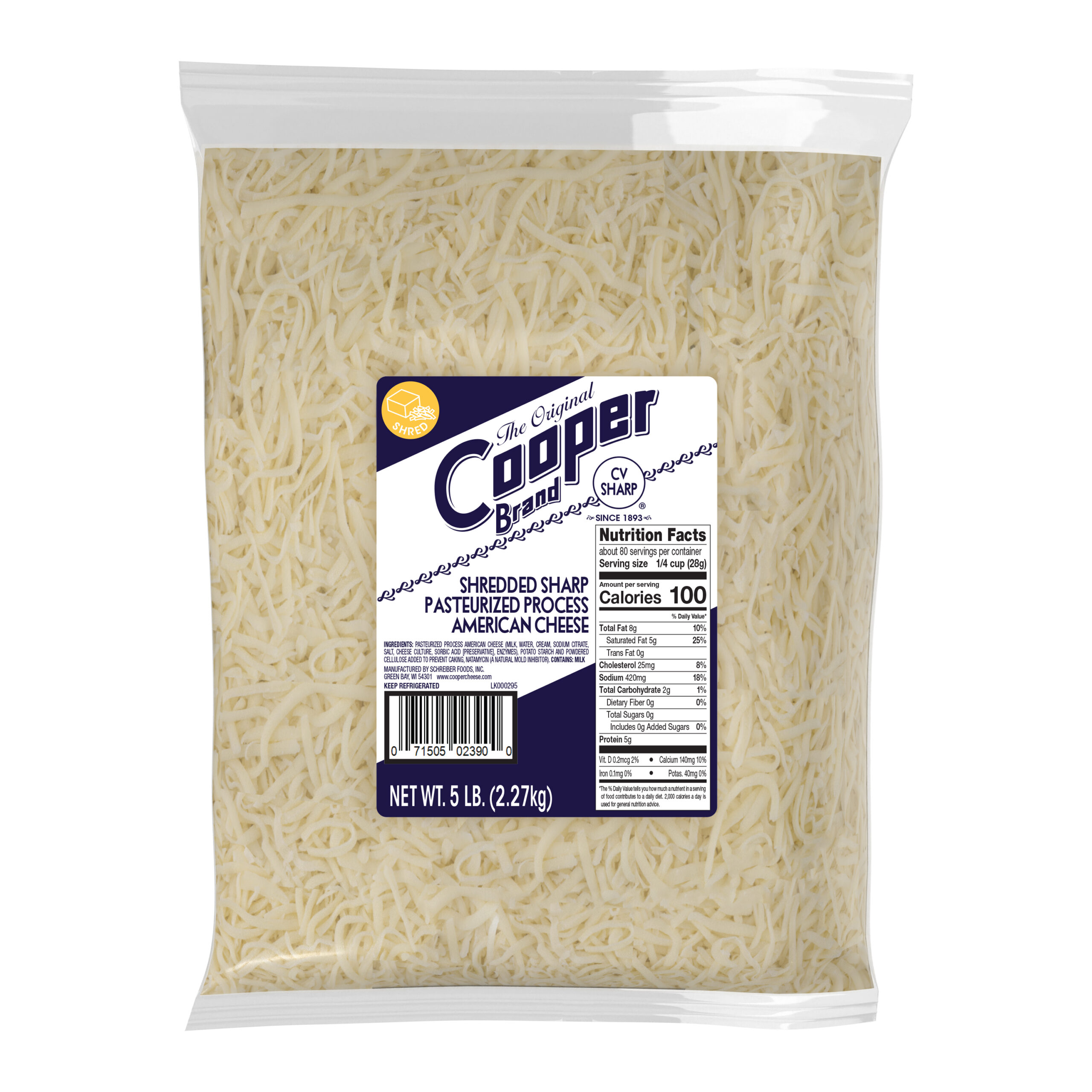 COOPER WHITE PASTEURIZED PROCESS FEATHER CUT SHREDS - 4/5#