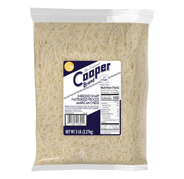 COOPER WHITE PASTEURIZED PROCESS FEATHER CUT SHREDS - 4/5#