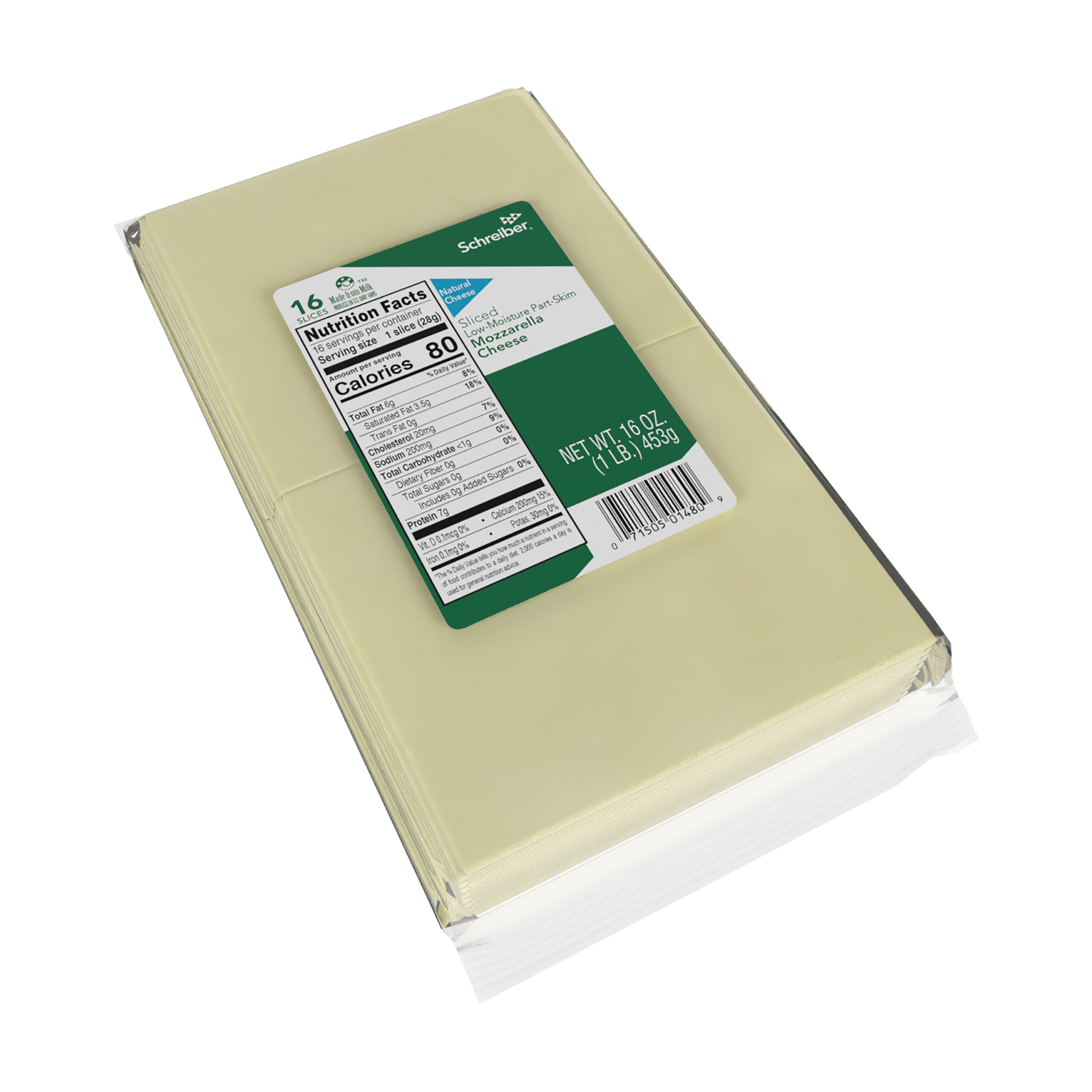 SCHREIBER LOW MOISTURE PART-SKIM MOZZARELLA SLICES - 12/1# 16 SLICES