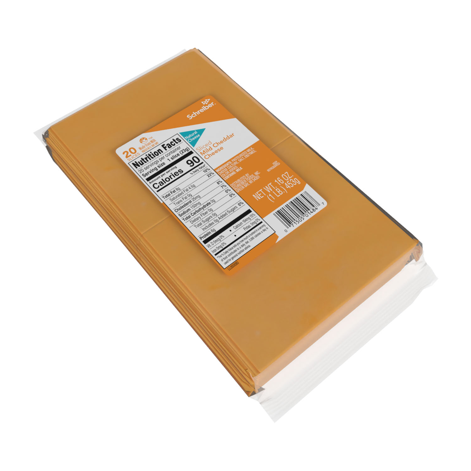 SCHREIBER MILD CHEDDAR SLICES - 12/1# 20 SLICES