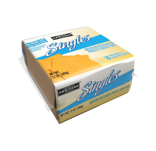 AMERICAN HERITAGE YELLOW IMITATION PASTEURIZED PROCESS AMERICAN CHEESE FOOD SINGLES - 48/12OZ 16 SLICES