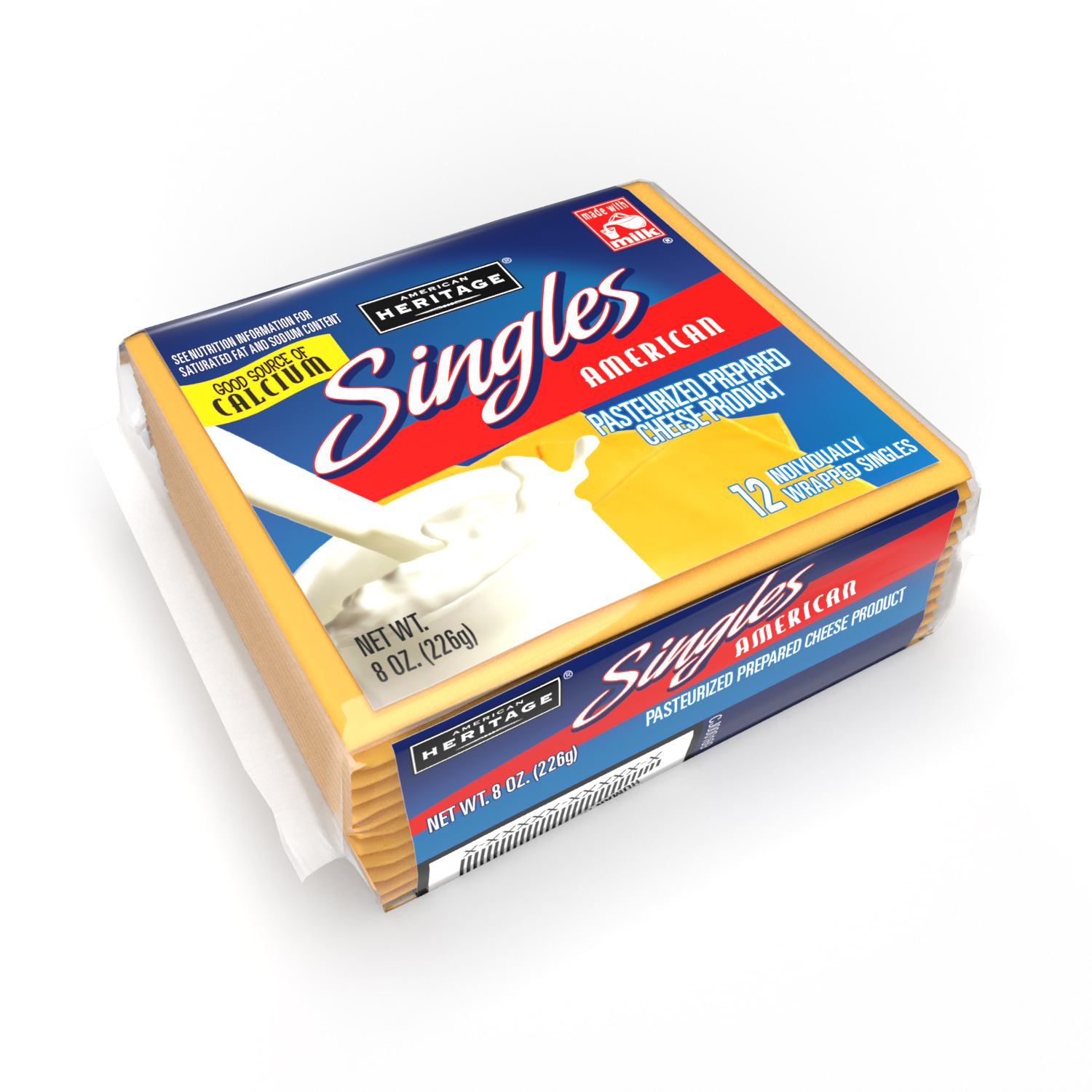 AMERICAN HERITAGE YELLOW PASTEURIZED PROCESS CHEESE PRODUCT SINGLES - 12/8OZ 12 SLICES