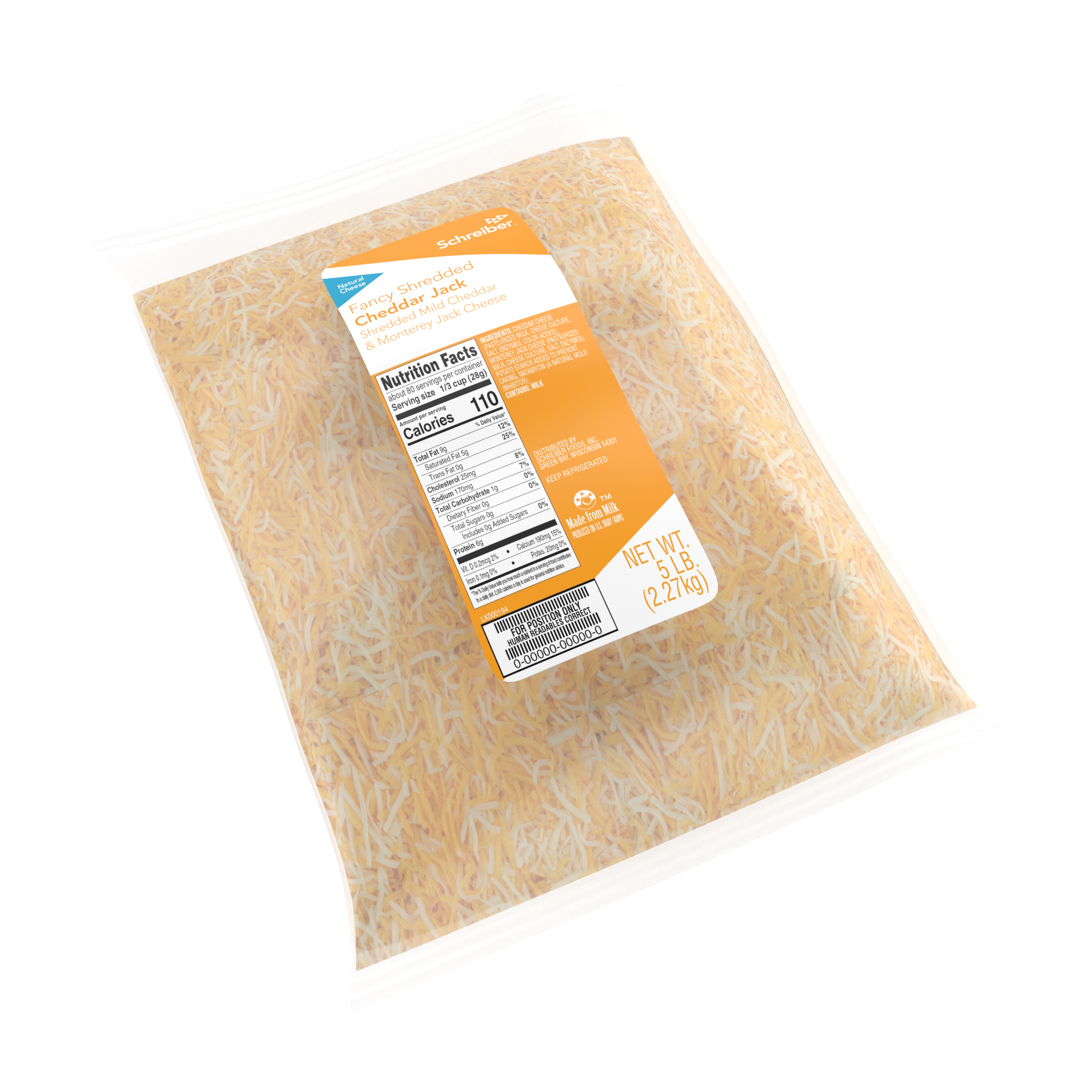 SCHREIBER CHEDDAR JACK 50/50 FANCY SHREDS - 4/5#