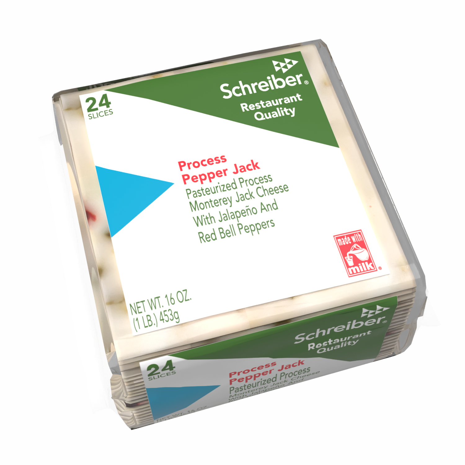 SCHREIBER PASTEURIZED PROCESS PEPPER JACK SLICES - 12/1# 24 SLICES