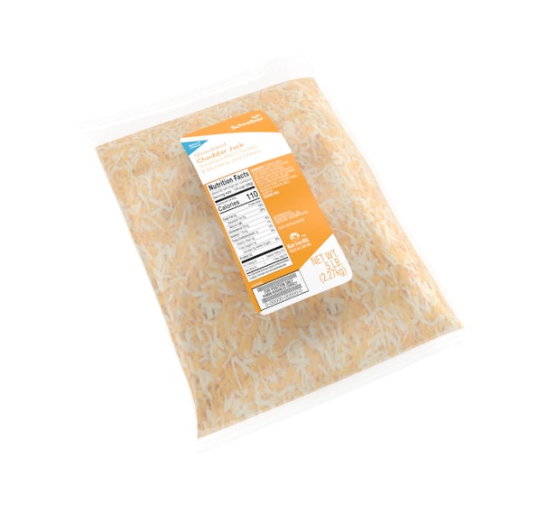 SCHREIBER CHEDDAR JACK 50/50 FEATHER SHREDS - 4/5#
