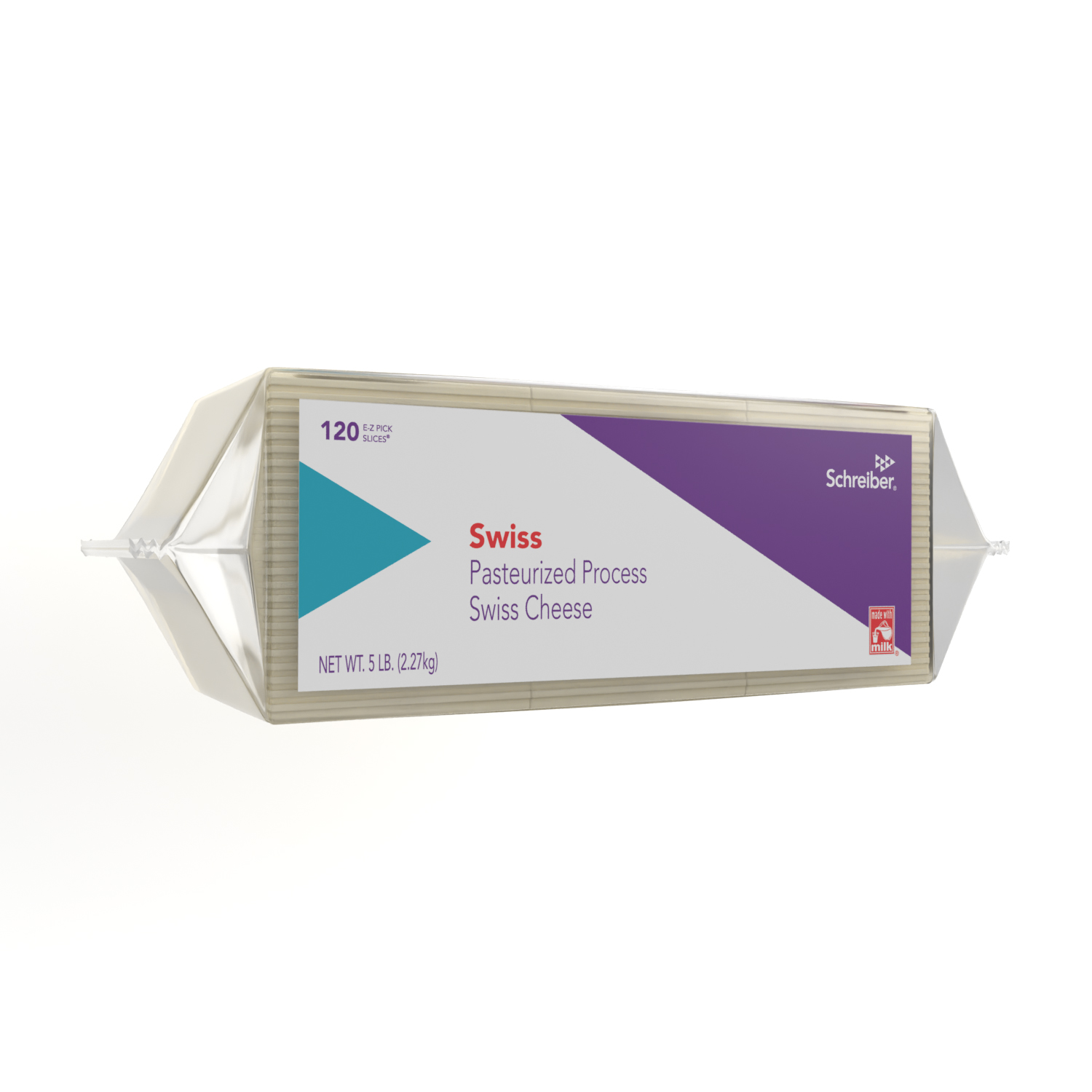 SCHREIBER PASTEURIZED PROCESS SWISS SLICES - 4/5# FLOW THROUGH WRAPPER 120 SLICES