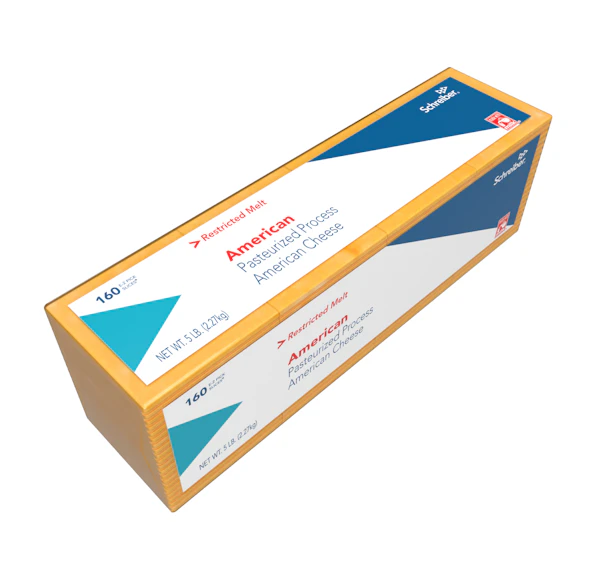 SCHREIBER YELLOW PASTEURIZED PROCESS RESTRICTED MELT AMERICAN SLICES - 4/5# 160 SLICES