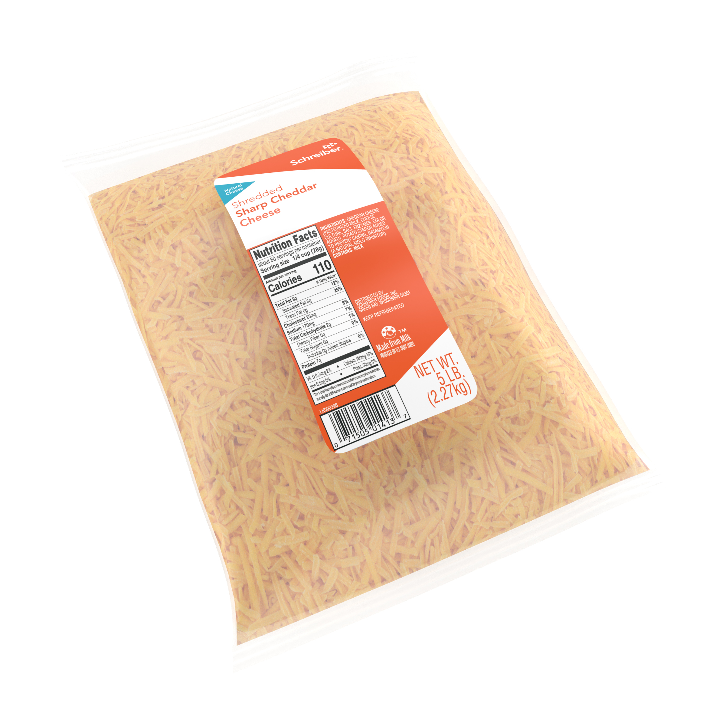 SCHREIBER SHARP CHEDDAR FEATHER SHREDS - 4/5#