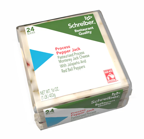 SCHREIBER PASTEURIZED PROCESS PEPPER JACK SLICES - 12/1# 24 SLICES