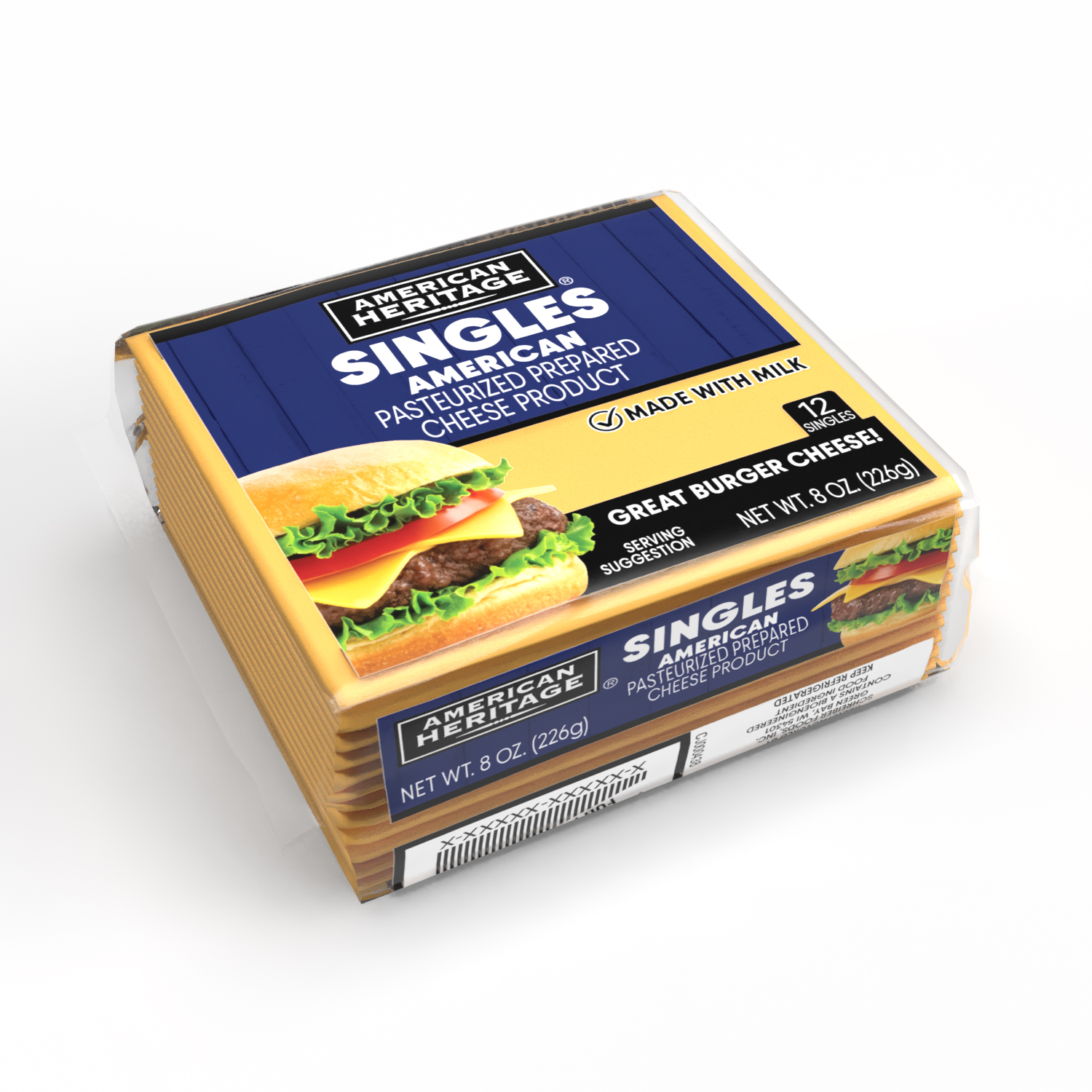 AMERICAN HERITAGE YELLOW PASTEURIZED PROCESS CHEESE PRODUCT SINGLES - 24/8OZ 12 SLICES