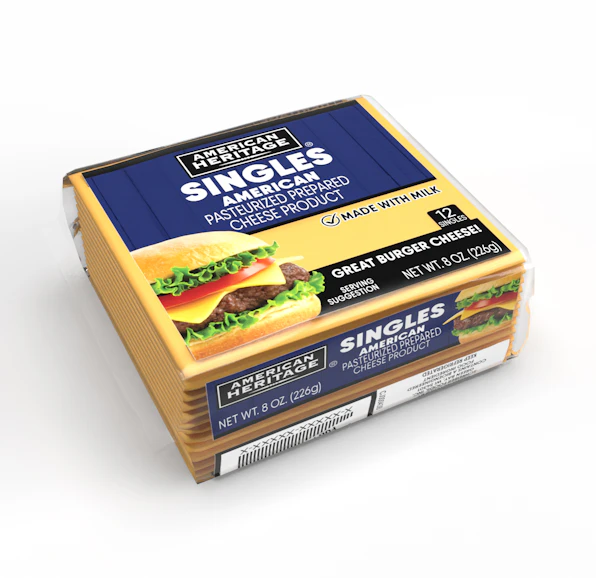 AMERICAN HERITAGE YELLOW PASTEURIZED PROCESS CHEESE PRODUCT SINGLES - 24/8OZ 12 SLICES