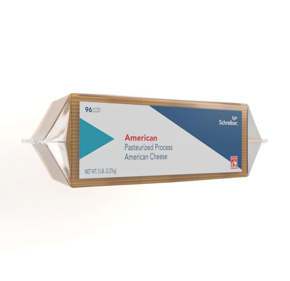 SCHREIBER YELLOW PASTEURIZED PROCESSS AMERICAN SLICES - 4/5# FLOW THROUGH WRAPPER 96 SLICES