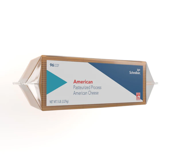 SCHREIBER YELLOW PASTEURIZED PROCESS AMERICAN SLICES - 4/5# FLOW THROUGH WRAPPER 96 SLICES