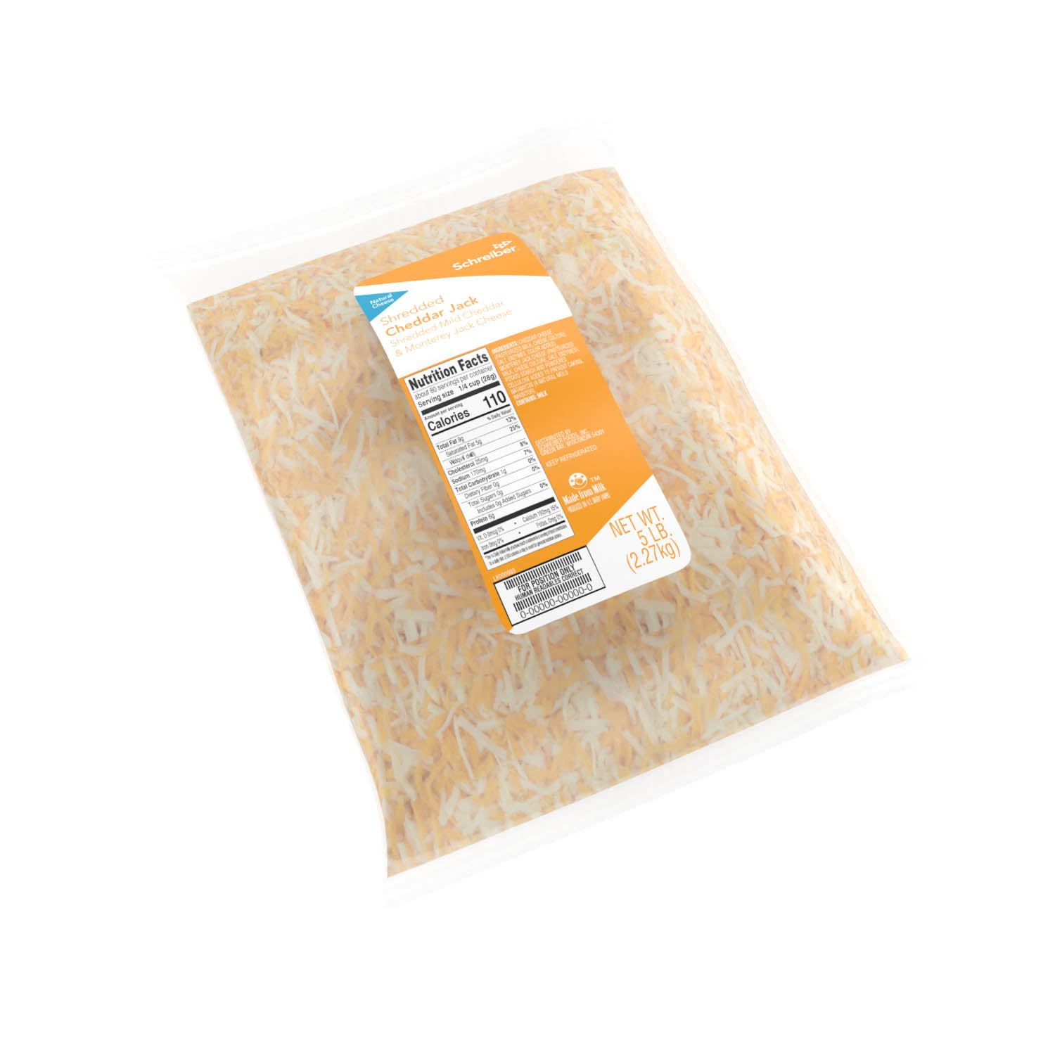SCHREIBER CHEDDAR JACK 50/50 FEATHER SHREDS - 4/5#