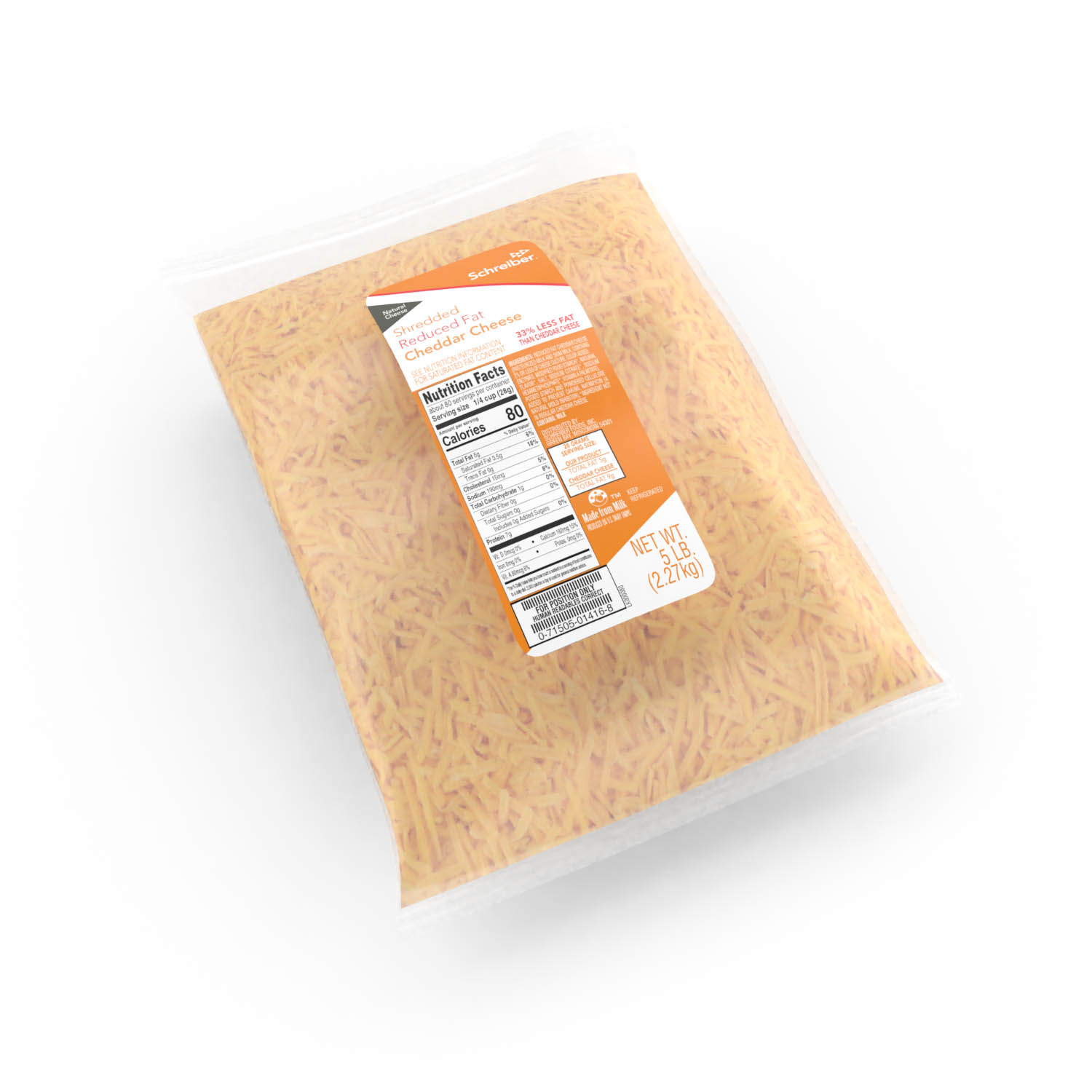 SCHREIBER REDUCED FAT  MILD CHEDDAR FEATHER SHREDS - 4/5#