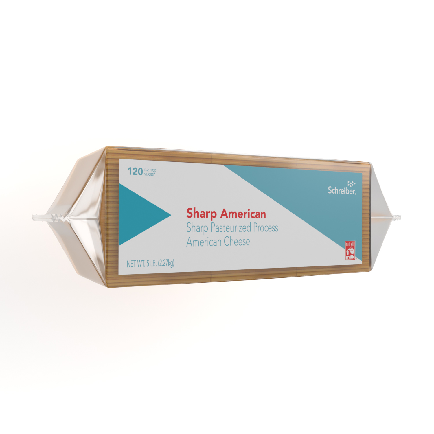 SCHREIBER YELLOW PASTEURIZED PROCESS SHARP AMERICAN SLICES - 4/5# FLOW THROUGH WRAPPER 120 SLICES