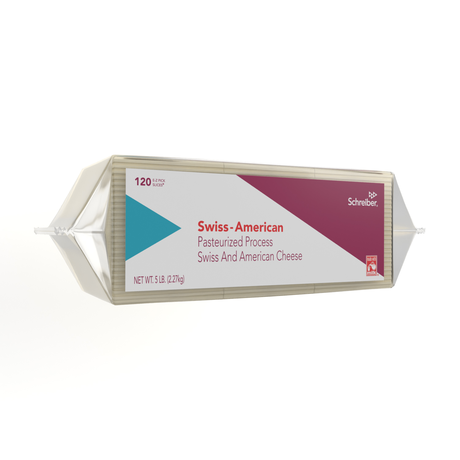 SCHREIBER PASTEURIZED PROCESS SWISS AMERICAN SLICES - 4/5# FLOW THROUGH WRAPPER 120 SLICES